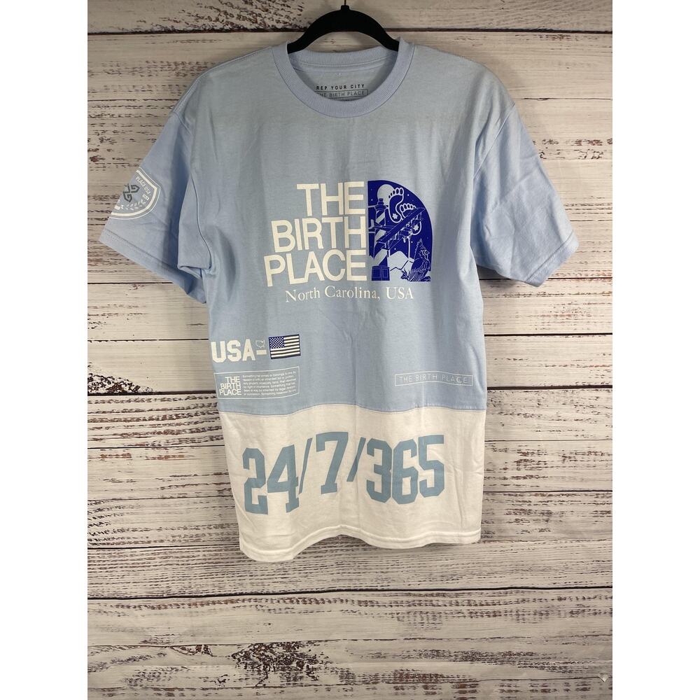 The Birth Place Shirt Men's SZ M Blue White North Carolina USA Graphic 24/7/365